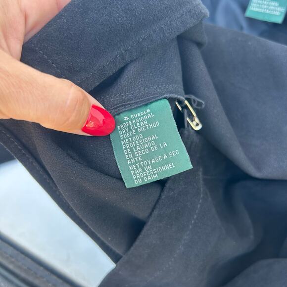 Vintage Y2K Ralph Lauren Suede Leather Wrap Long Sleeve Top Black Medium - Picture 10 of 11